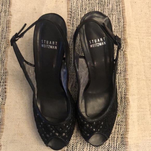 Stuart Weitzman Lace Peep-Toe Platform Sling-back - Picture 4 of 9